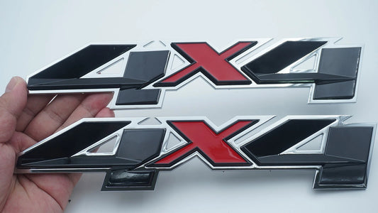 2PC 4X4 Emblems Fit for 2007-2023 Silverado Sierra Red Black Chrome