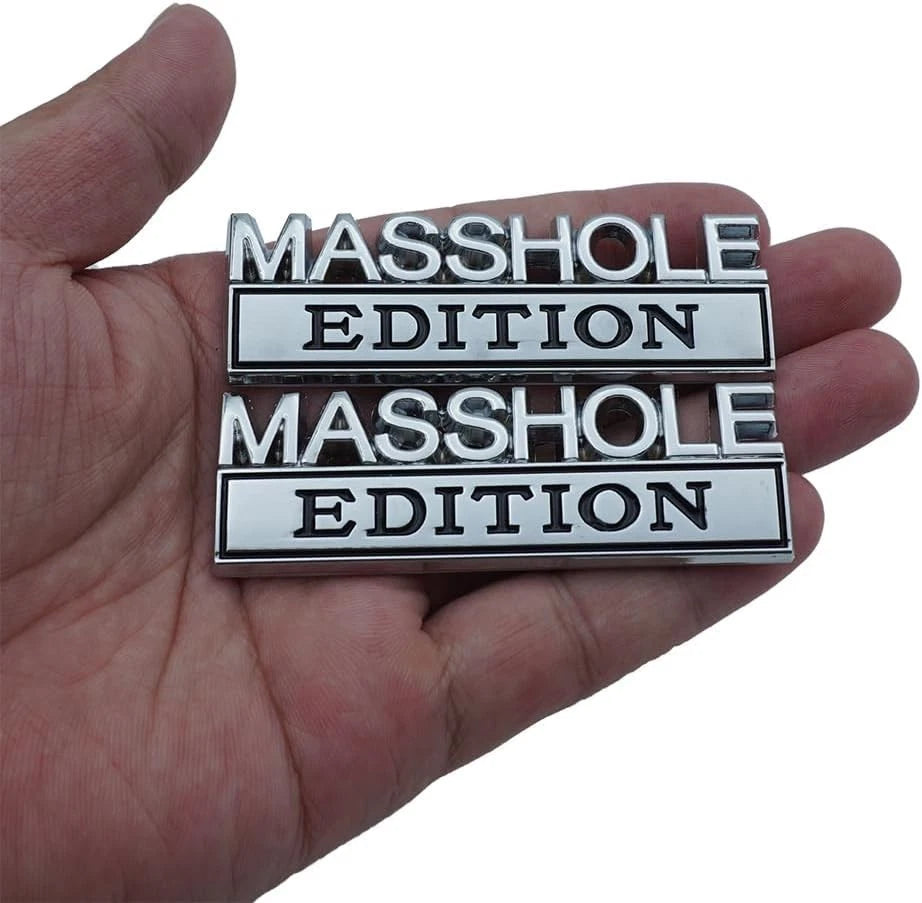 2pcs Metal MASSHOLE Edition Side Rear Front Hood Trunk Emblem 3D Silver Black