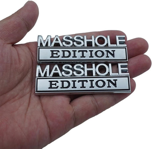 2pcs Metal MASSHOLE Edition Side Rear Front Hood Trunk Emblem 3D Silver Black