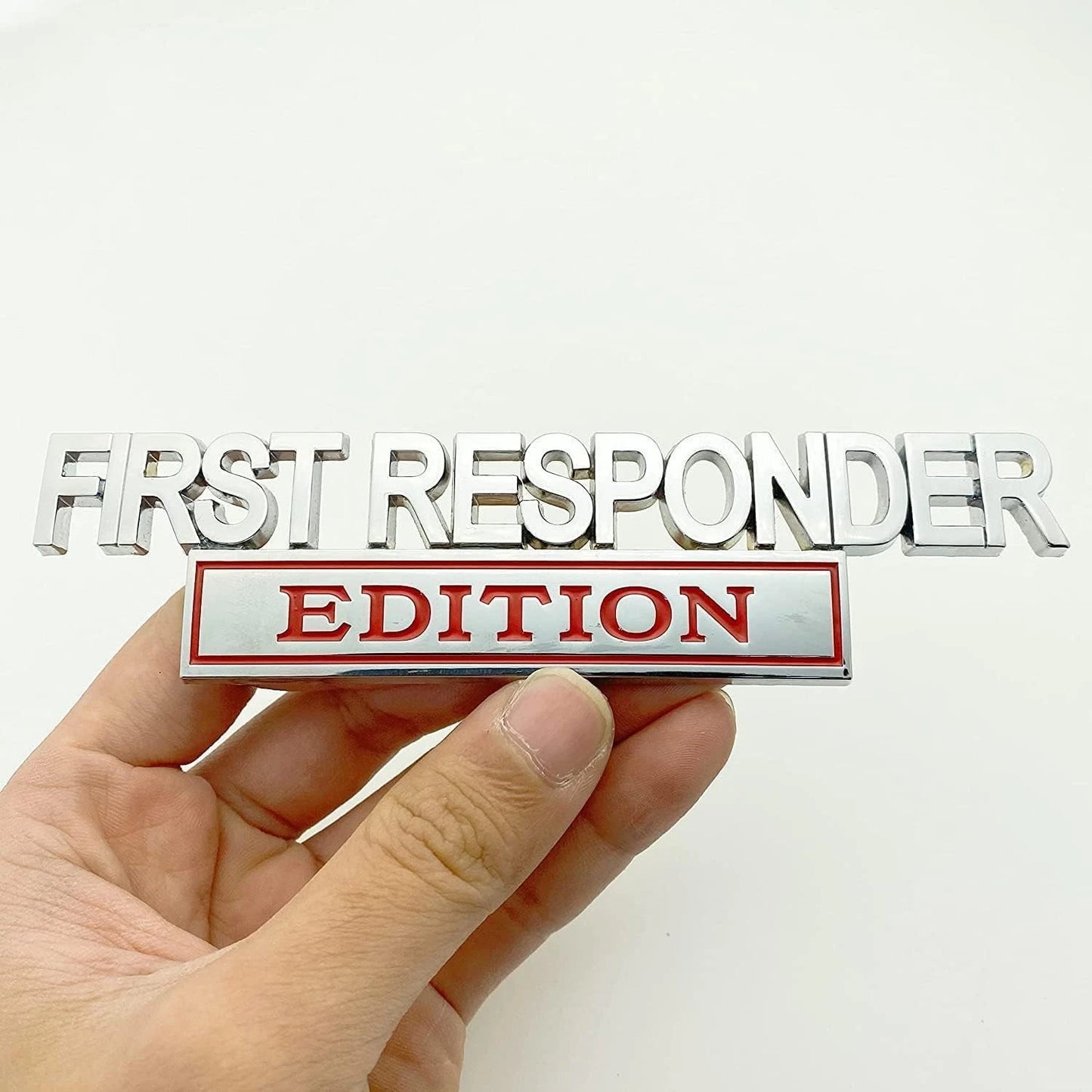 2Pc First FResponder Edition Car Emblems Raised Badge Letters Metal Silver Red