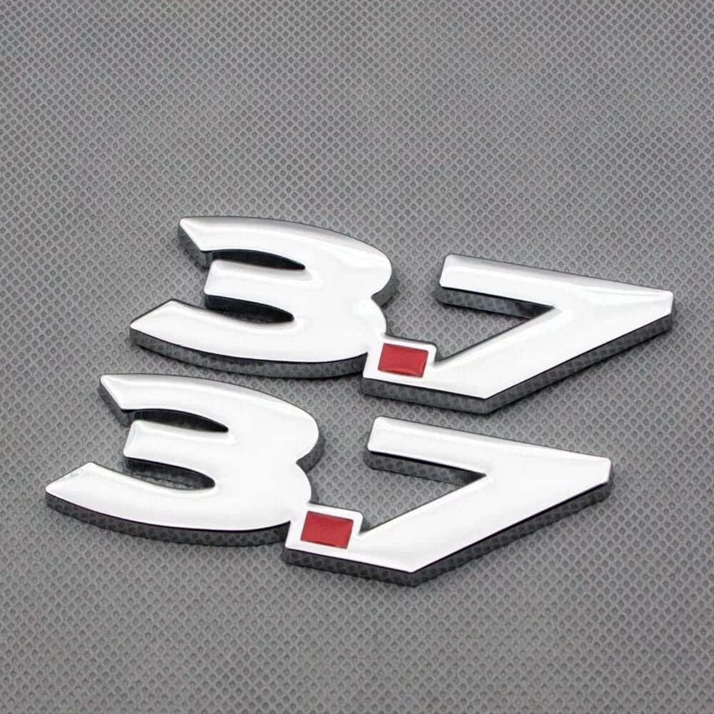 2Pcs Metal 3.7L V6 Emblem 3D Badge Car Trunk Side Rear Lid 3.7 Logo (Silver Red)