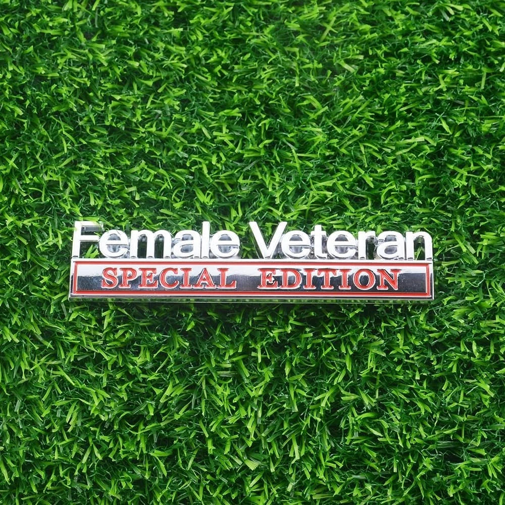2 Pcs Female Veteran Special Edition Emblems 3D Metal Letters (Silver Red)