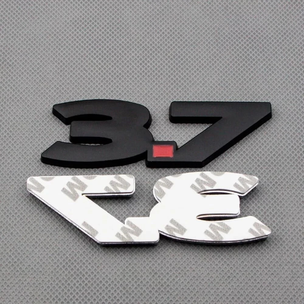 2Pcs Metal 3.7L V6 Emblem 3D Badge Car Trunk Side Rear Lid 3.7 Logo (Black Red)