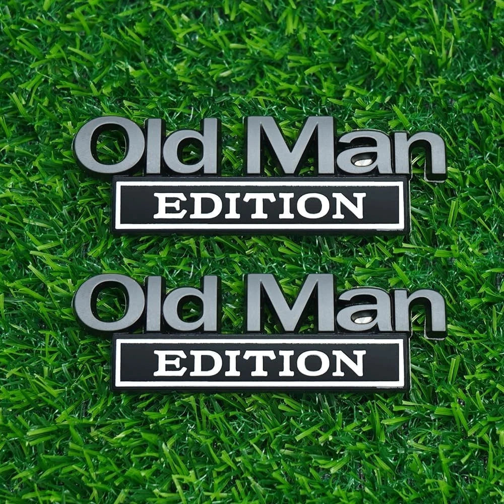 2pc Old Man Edition 3D Metal Emblem Fender Rear Tailgate Bumper (Black White)