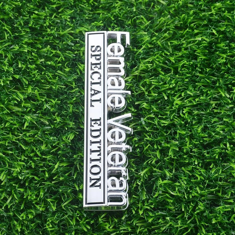 2 Pcs Female Veteran Special Edition Emblems 3D Metal Letters (Silver Black)