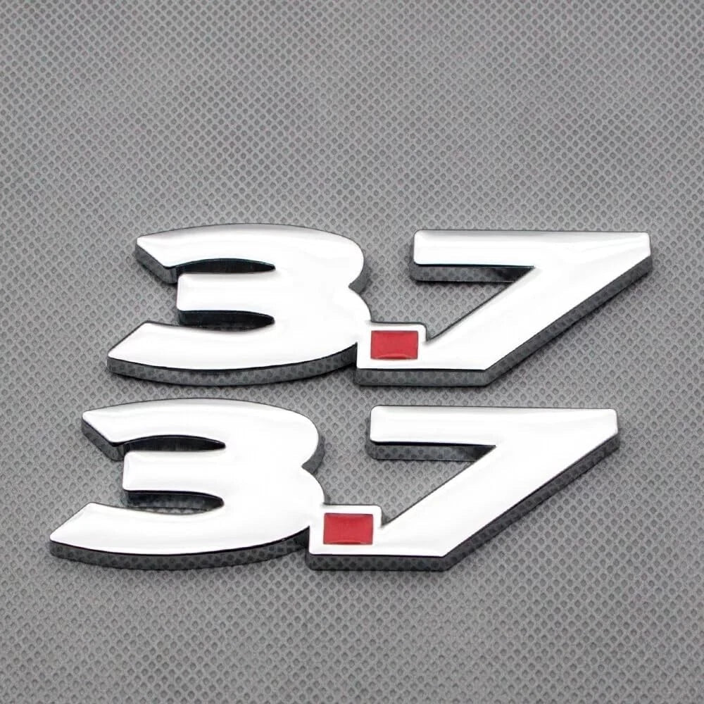 2Pcs Metal 3.7L V6 Emblem 3D Badge Car Trunk Side Rear Lid 3.7 Logo (Silver Red)