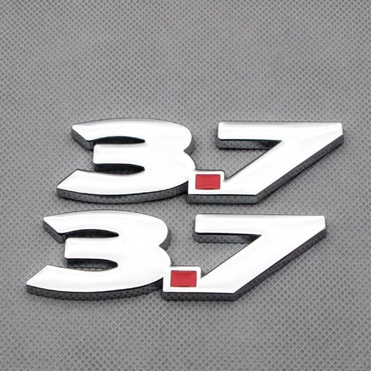 2Pcs Metal 3.7L V6 Emblem 3D Badge Car Trunk Side Rear Lid 3.7 Logo (Silver Red)