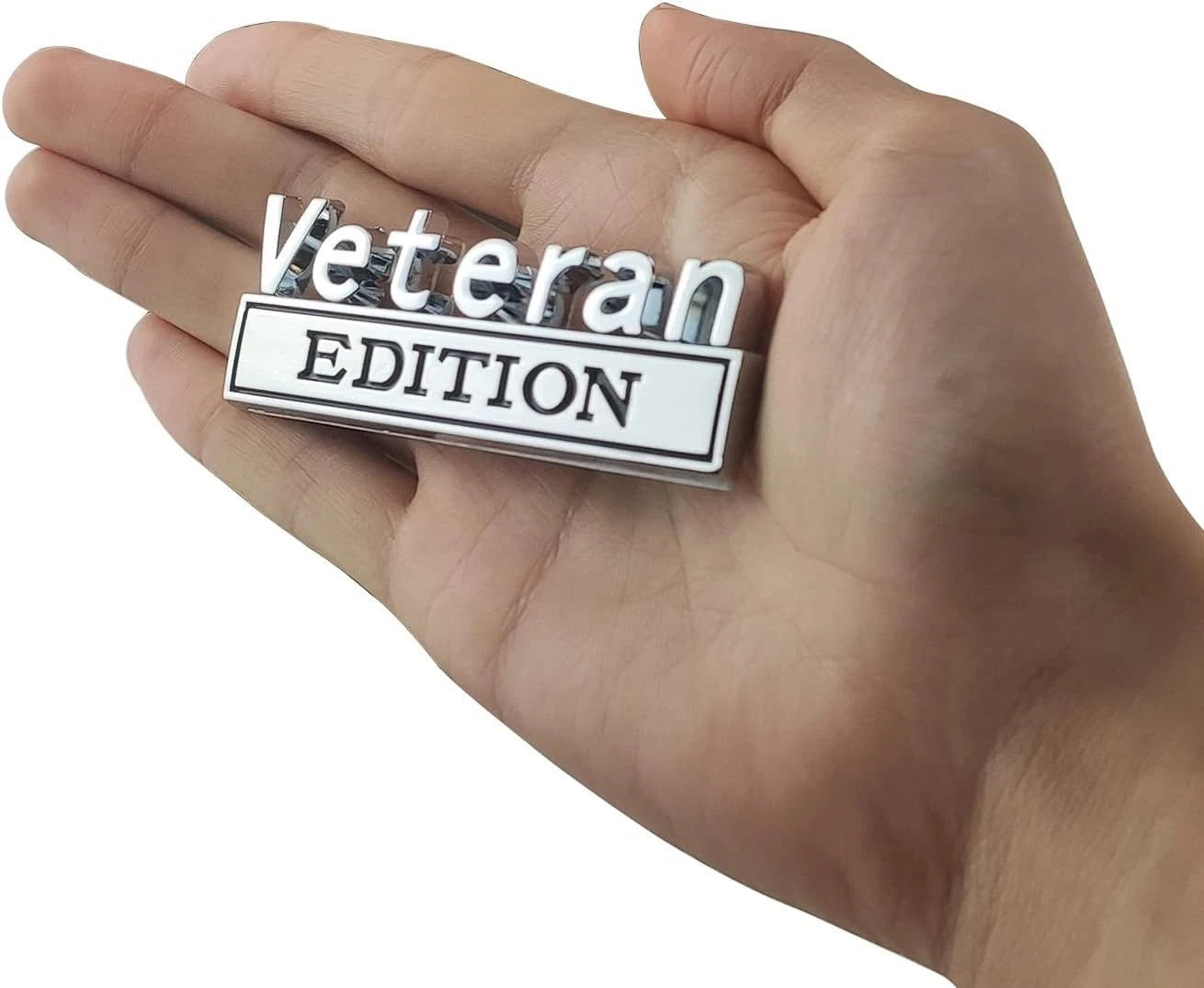 2PCS Veteran Edition Car Emblem 3D Letters Badge Truck Adhesive Silver Black