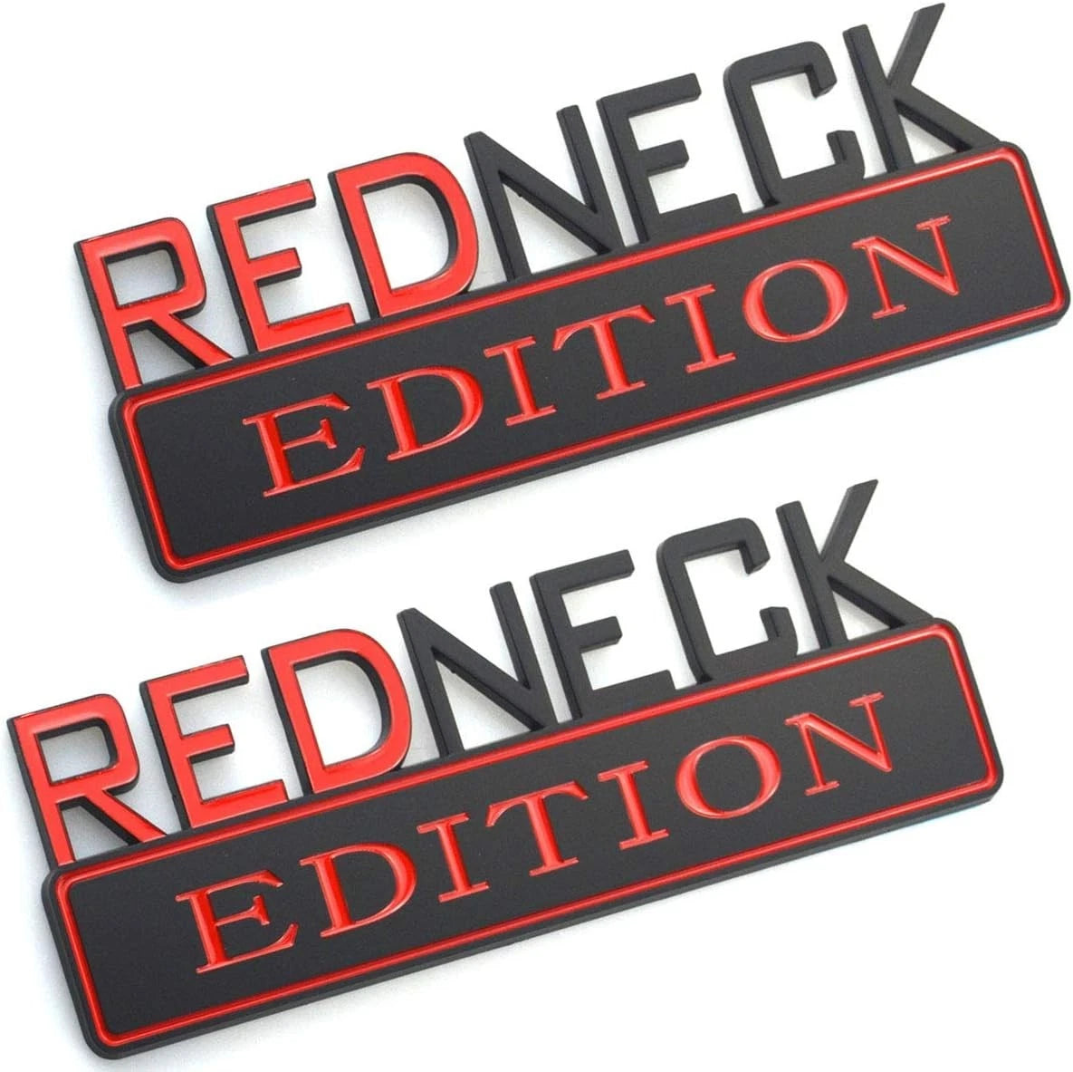 2pcs REDNECK EDITION CAR EMBLEM Chrome Badge 3D Sticker Decal (Red/black)