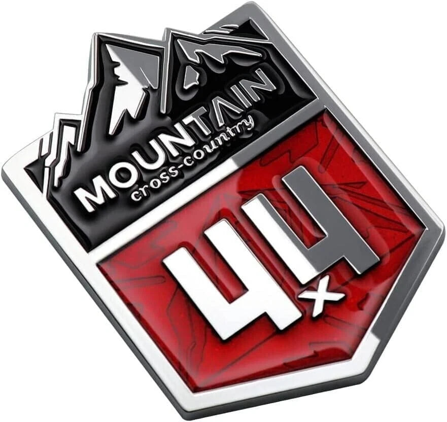 1Pc 4x4 Mountain Cross Country Emblem for Off-Road Vehicle (Silver Red)