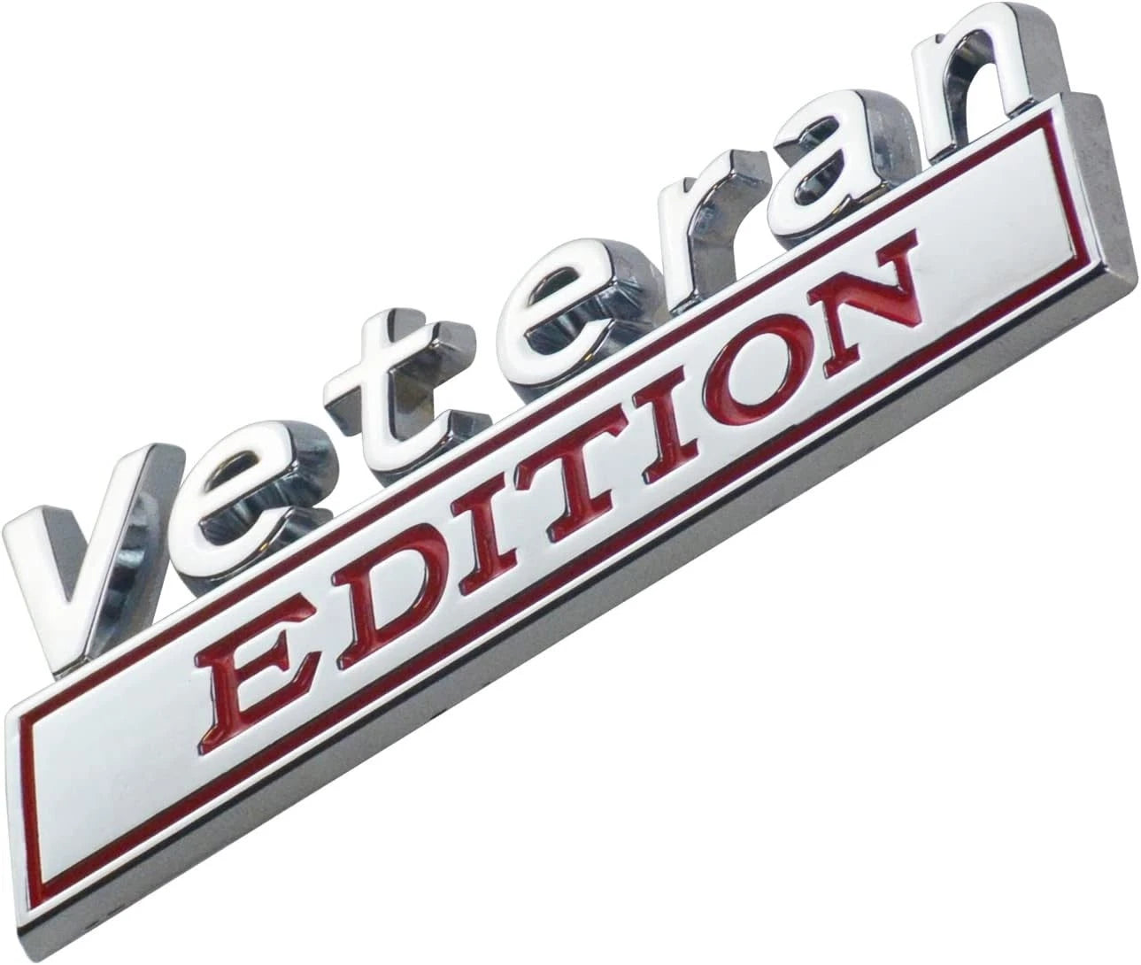2PCS Veteran Edition Car Decal Emblem 3D Letters Badge Truck Adhesive Silver Red