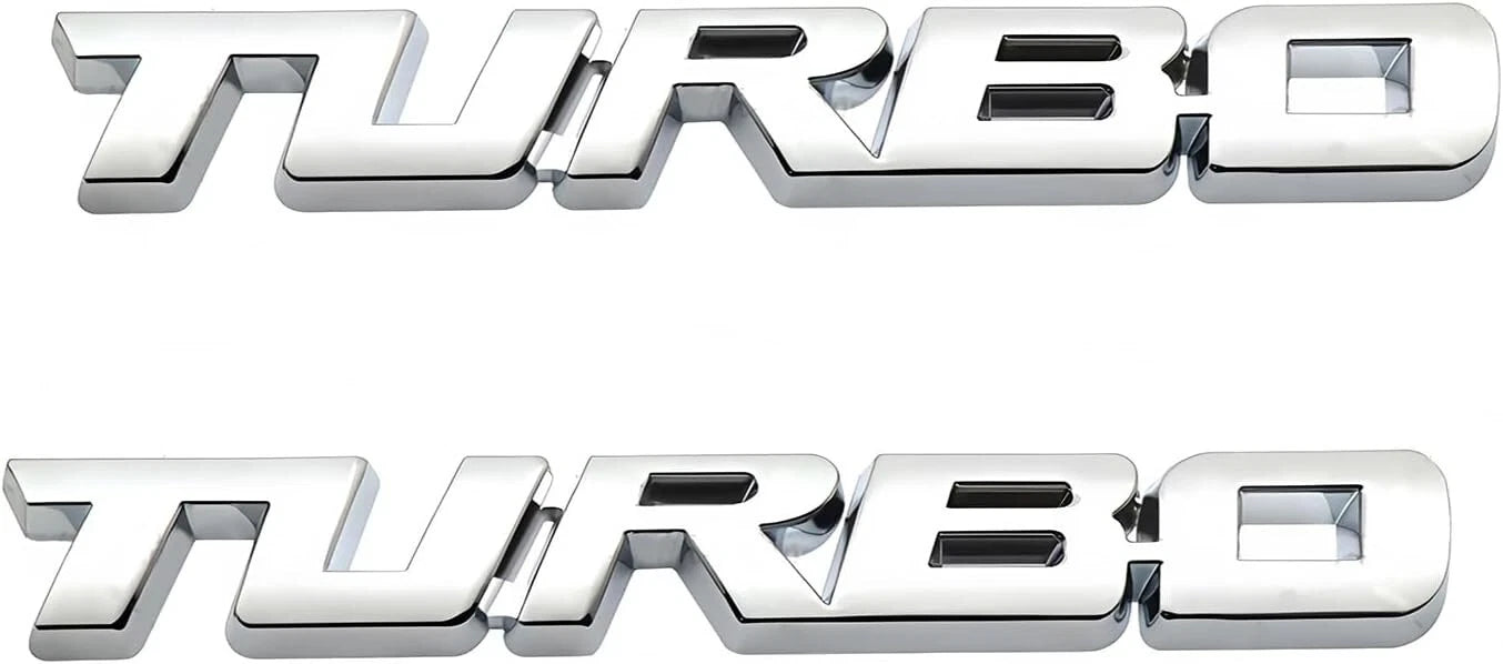 2Pcs Metal Turbo Front Hood Side Body 3D Emblem Badge for Universal Cars Silver