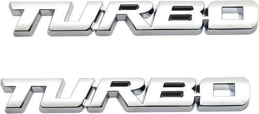2Pcs Metal Turbo Front Hood Side Body 3D Emblem Badge for Universal Cars Silver