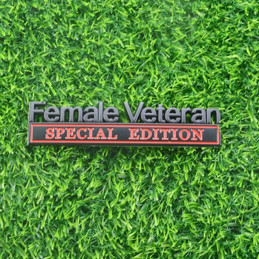 2 Pcs Female Veteran Special Edition Emblems 3D Metal Letters (Black Red)