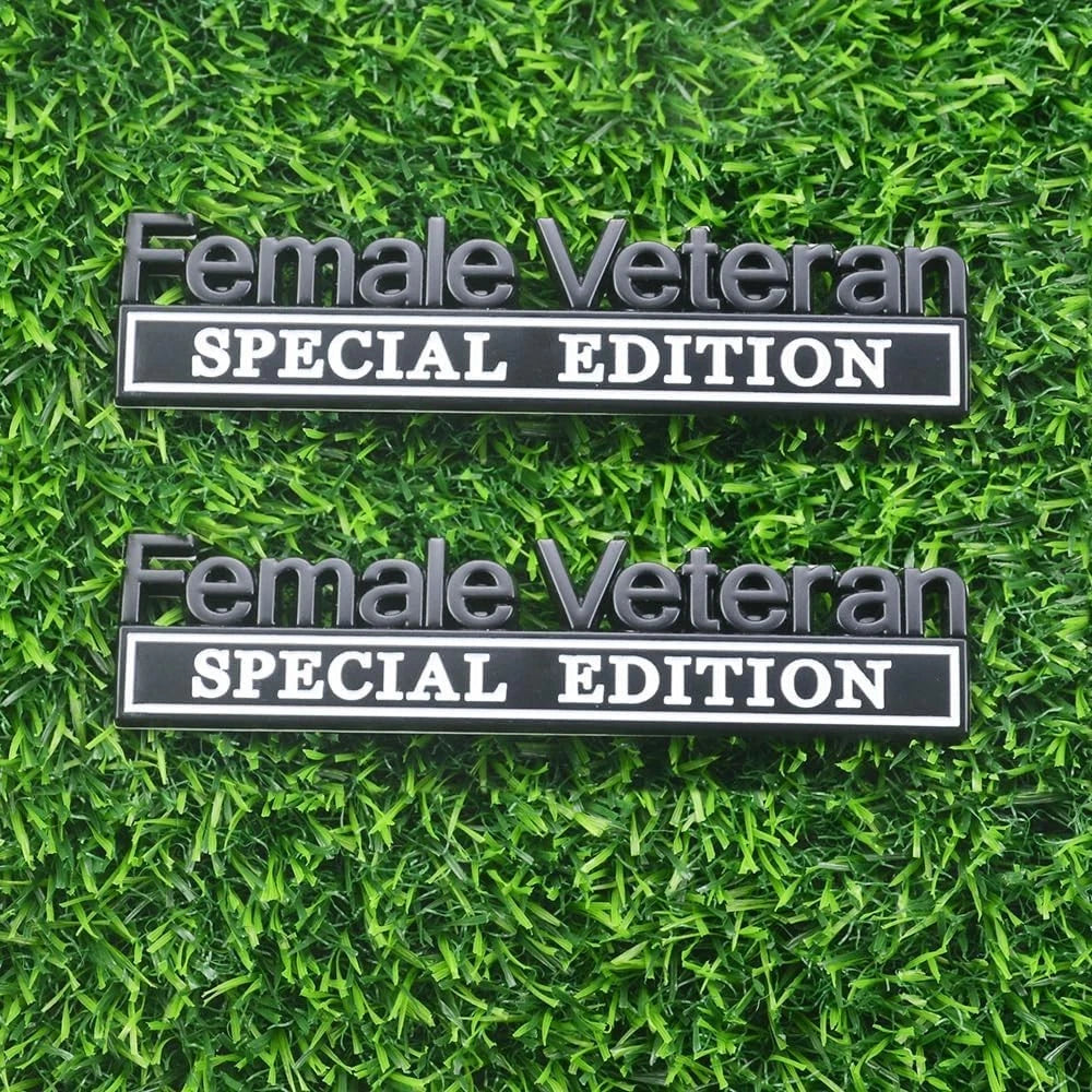 2 Pcs Female Veteran Special Edition Emblems 3D Metal Letters (Black White)