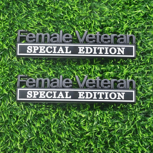 2 Pcs Female Veteran Special Edition Emblems 3D Metal Letters (Black White)