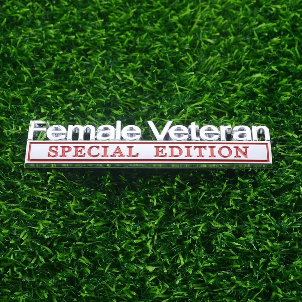 2 Pcs Female Veteran Special Edition Emblems 3D Metal Letters (Silver Red)