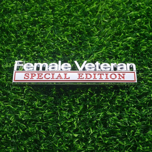 2 Pcs Female Veteran Special Edition Emblems 3D Metal Letters (Silver Red)