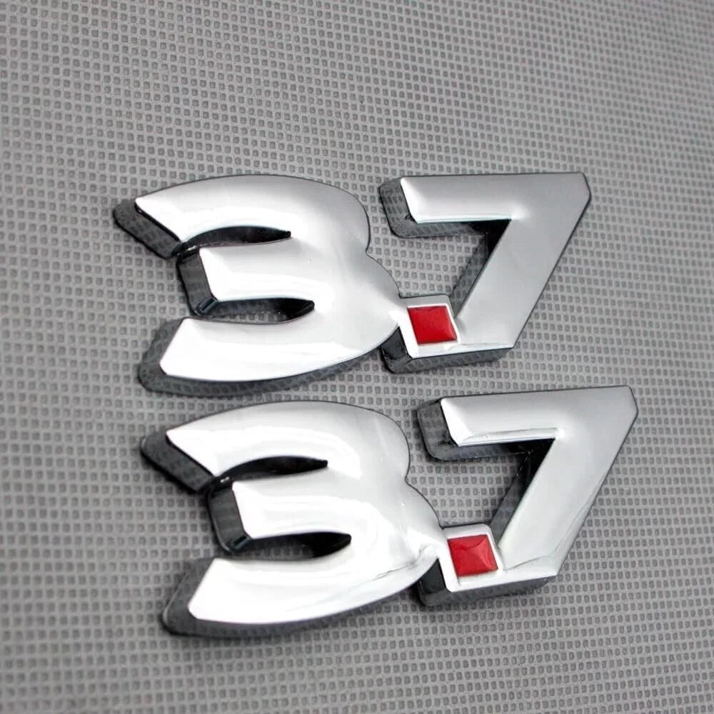 2Pcs Metal 3.7L V6 Emblem 3D Badge Car Trunk Side Rear Lid 3.7 Logo (Silver Red)