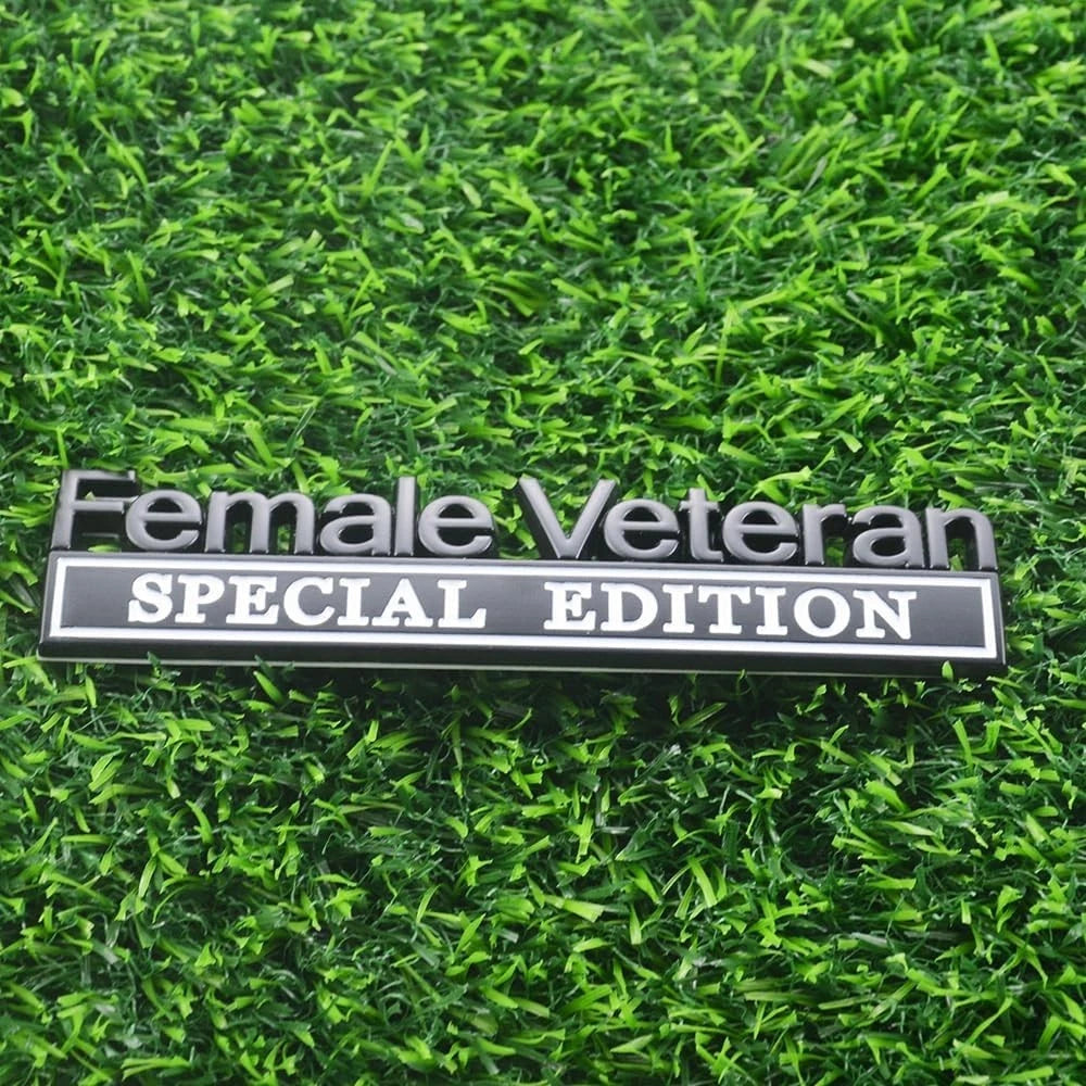 2 Pcs Female Veteran Special Edition Emblems 3D Metal Letters (Black White)