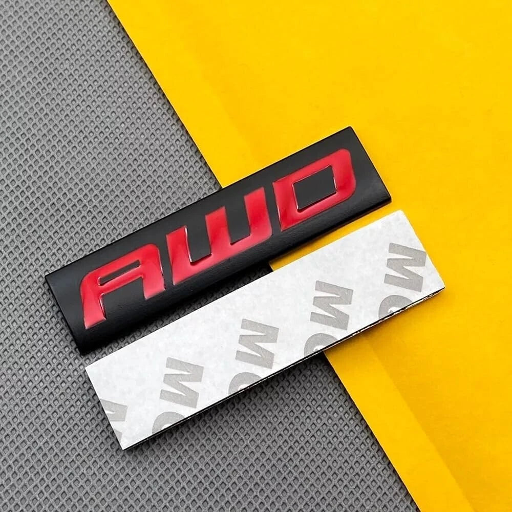 2pcs Metal AWD Emblem All Wheel Drive Badge Car Trunk Lid Sport (Black Red)