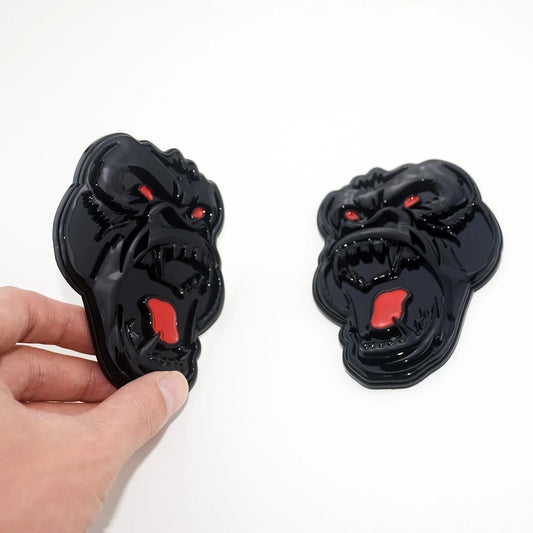 2 Pcs Metal ngry Gorilla Ape Angry Side Rear Emblems 3D Badge Car (Black Red)