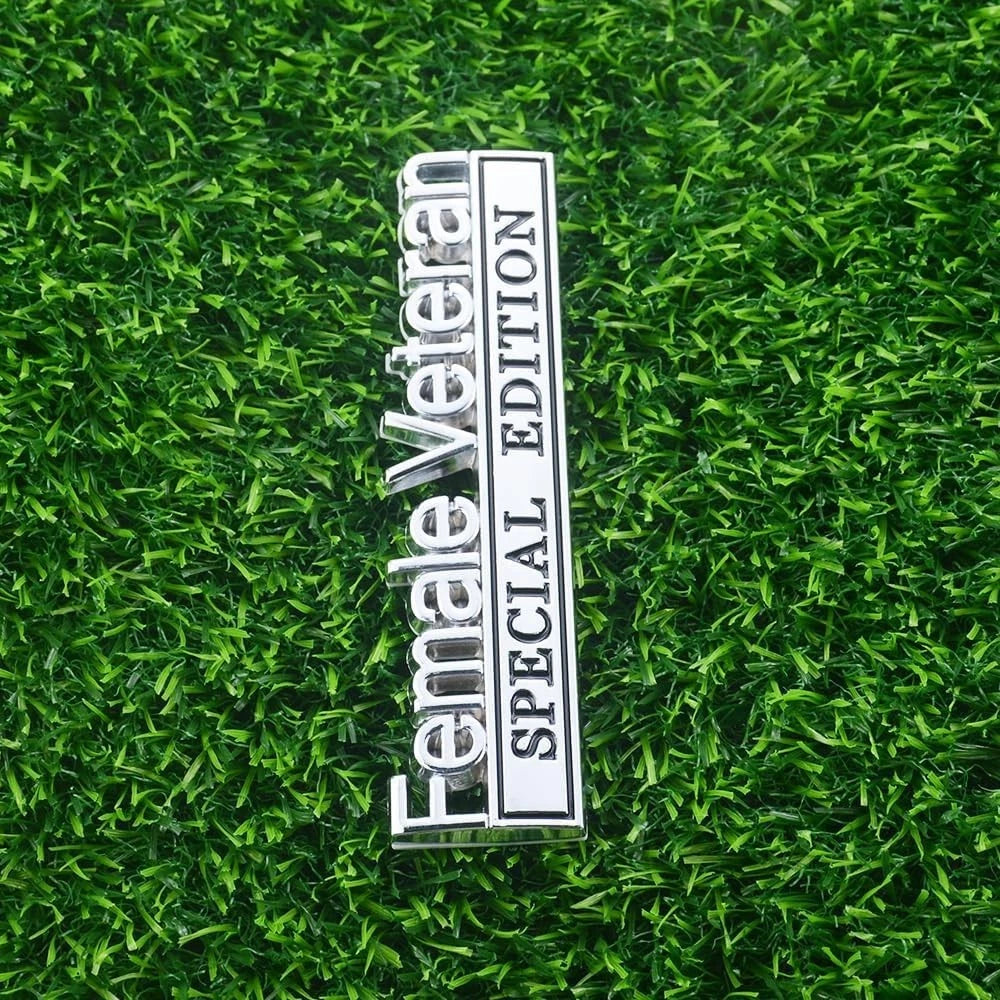 2 Pcs Female Veteran Special Edition Emblems 3D Metal Letters (Silver Black)