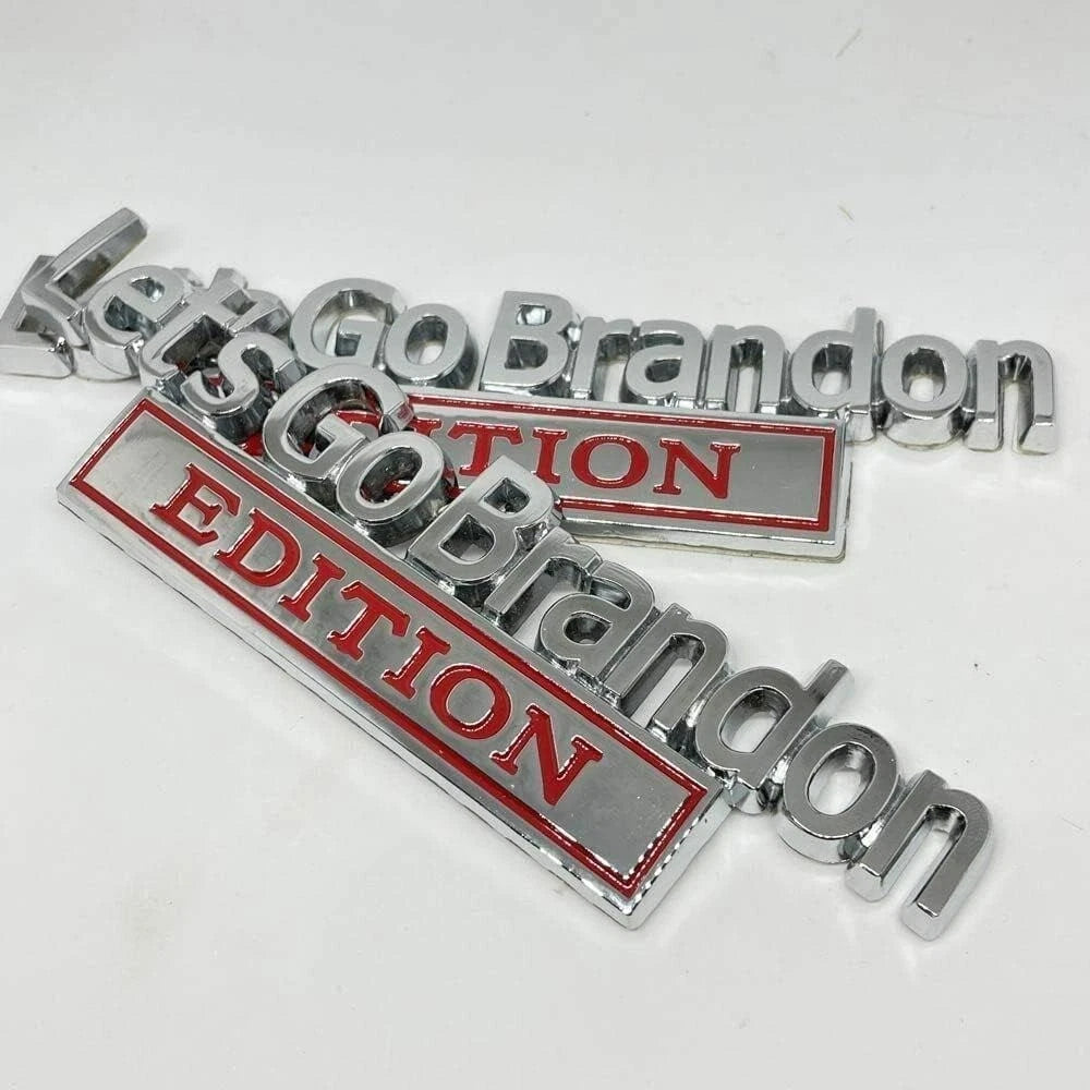 2PCS Let's Go Brandon Edition Emblem 3D Letters Badge Truck Adhesive Silver Red