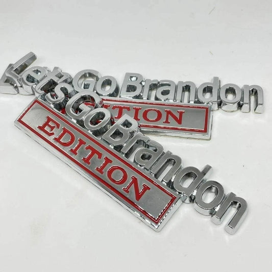 2PCS Let's Go Brandon Edition Emblem 3D Letters Badge Truck Adhesive Silver Red