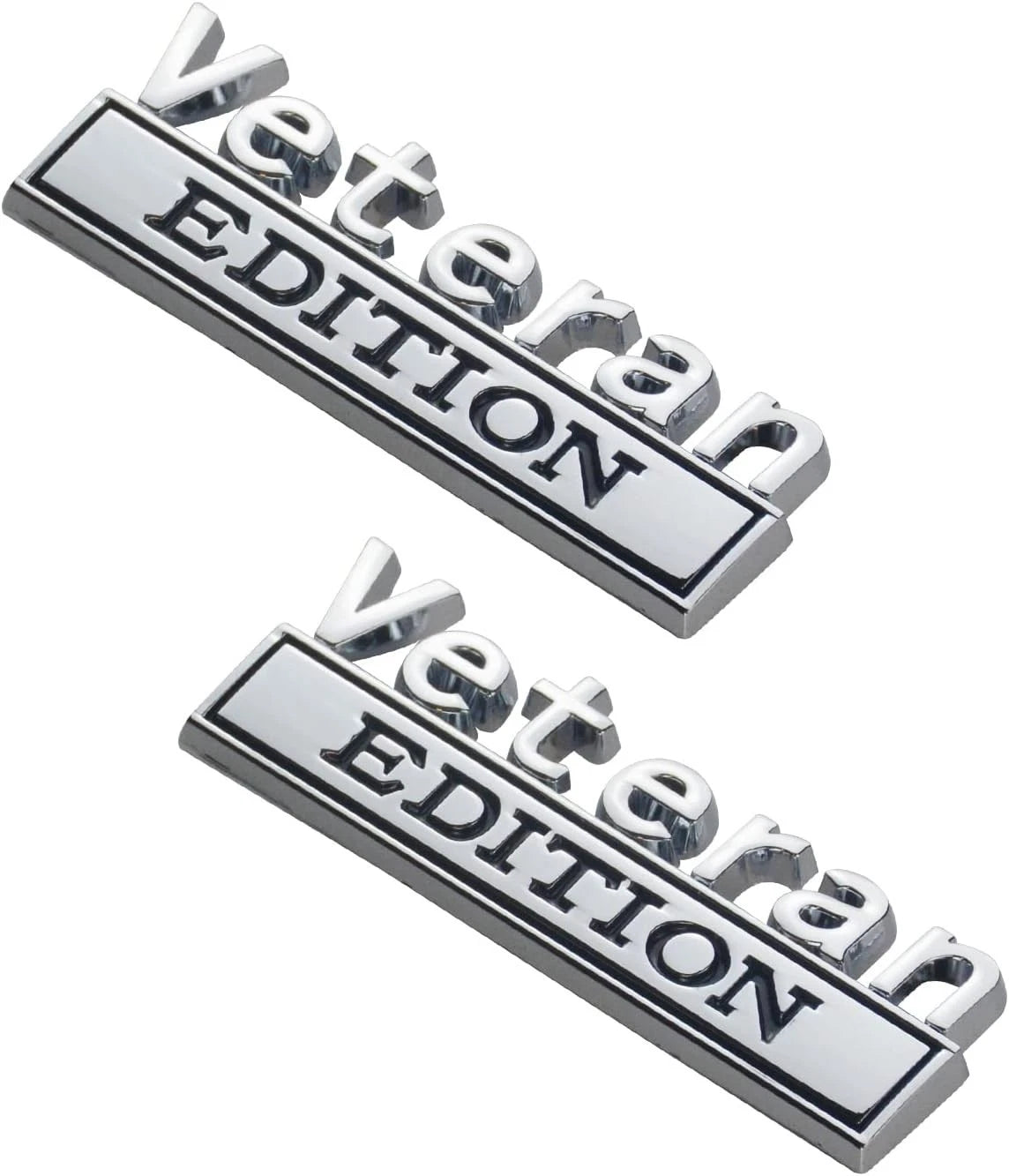 2PCS Veteran Edition Car Emblem 3D Letters Badge Truck Adhesive Silver Black