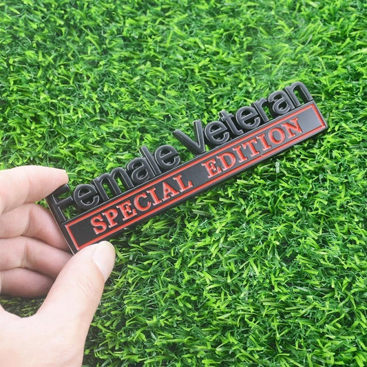2 Pcs Female Veteran Special Edition Emblems 3D Metal Letters (Black Red)