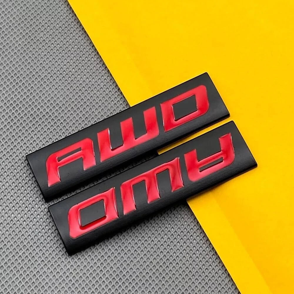 2pcs Metal AWD Emblem All Wheel Drive Badge Car Trunk Lid Sport (Black Red)