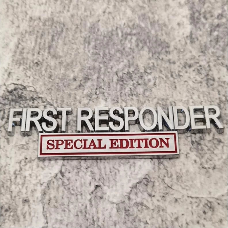 2Pc First FResponder Edition Car Emblems Raised Badge Letters Metal Silver Red