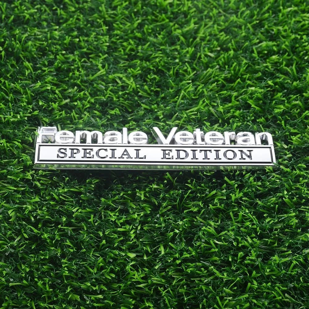 2 Pcs Female Veteran Special Edition Emblems 3D Metal Letters (Silver Black)