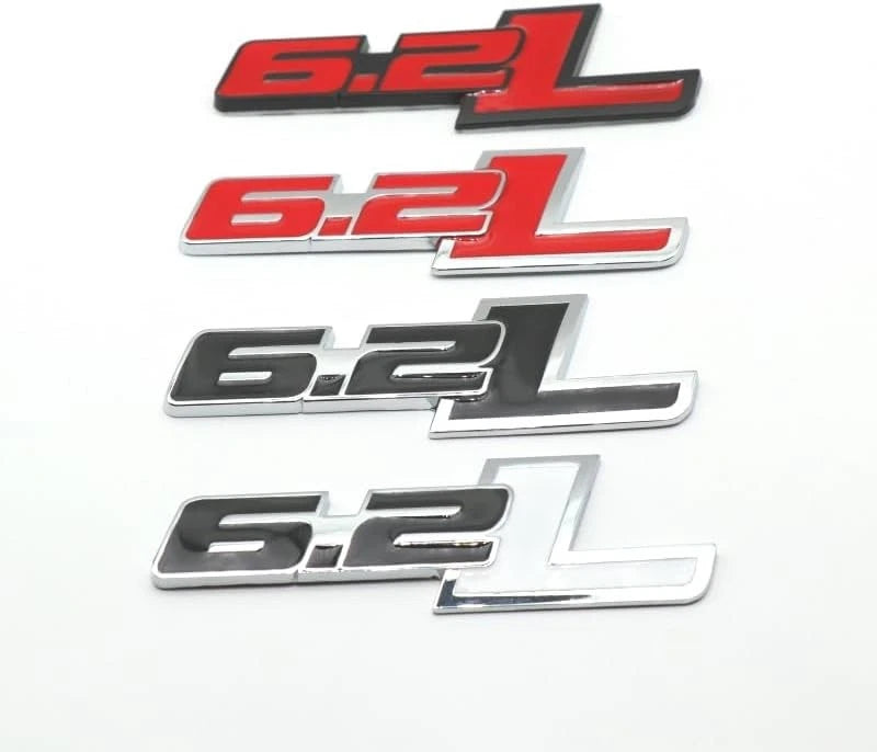 2Pc 6.2L Emblems Engine Name 3D Metal Badge Aluminum Adhesive Sticker Decal