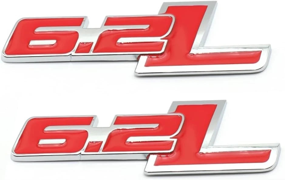 2Pc 6.2L Emblems Engine Name 3D Metal Badge Aluminum Adhesive Sticker Decal