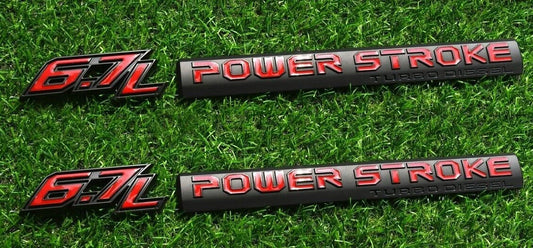 4Pc Black Red Door 6.7L Turbo Diesel Emblem FIT F-Trucks Powerstroke Kit