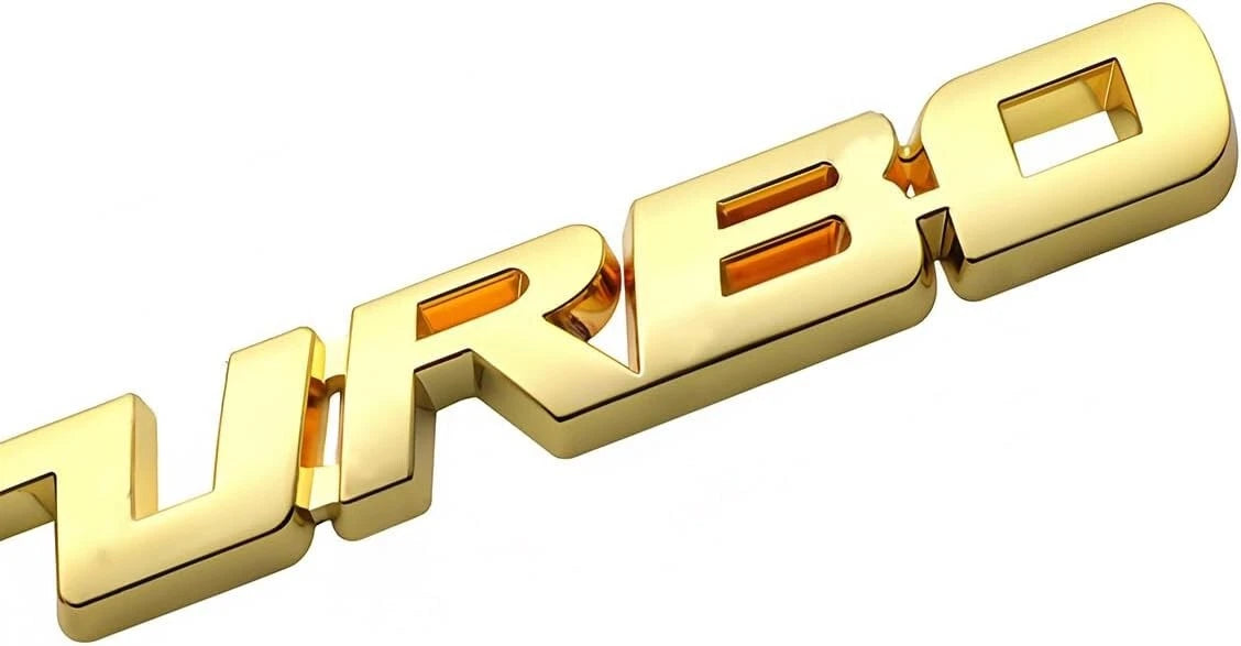 2Pcs Metal Turbo Front Hood Side Body 3D Emblem Badge for Universal Cars (Gold)