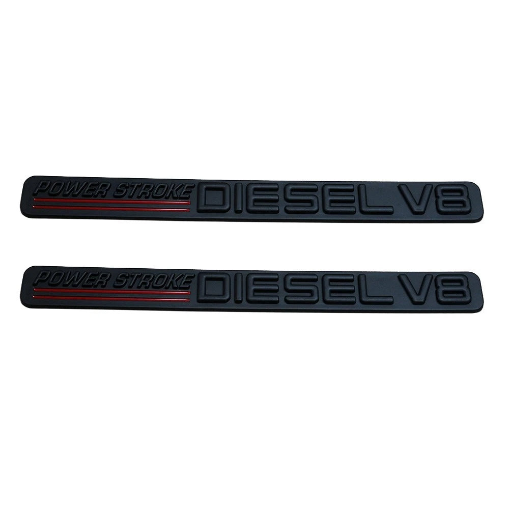 2Pc Black Red Front Door Turbo Diesel V8 Emblem FIT F-Trucks Powerstroke