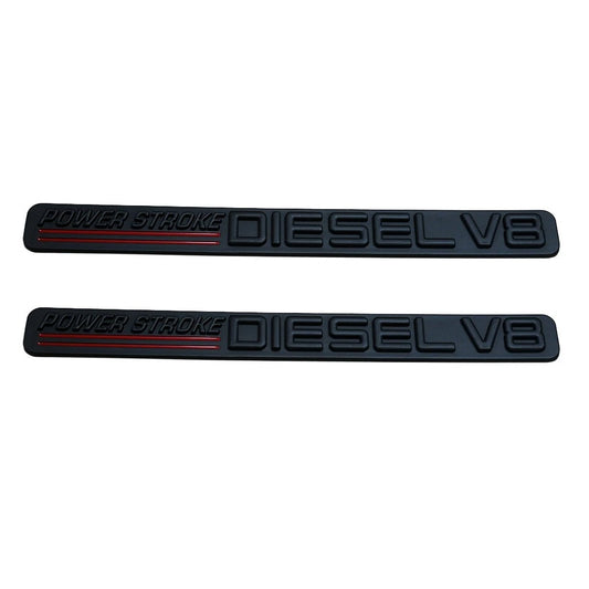 2Pc Black Red Front Door Turbo Diesel V8 Emblem FIT F-Trucks Powerstroke