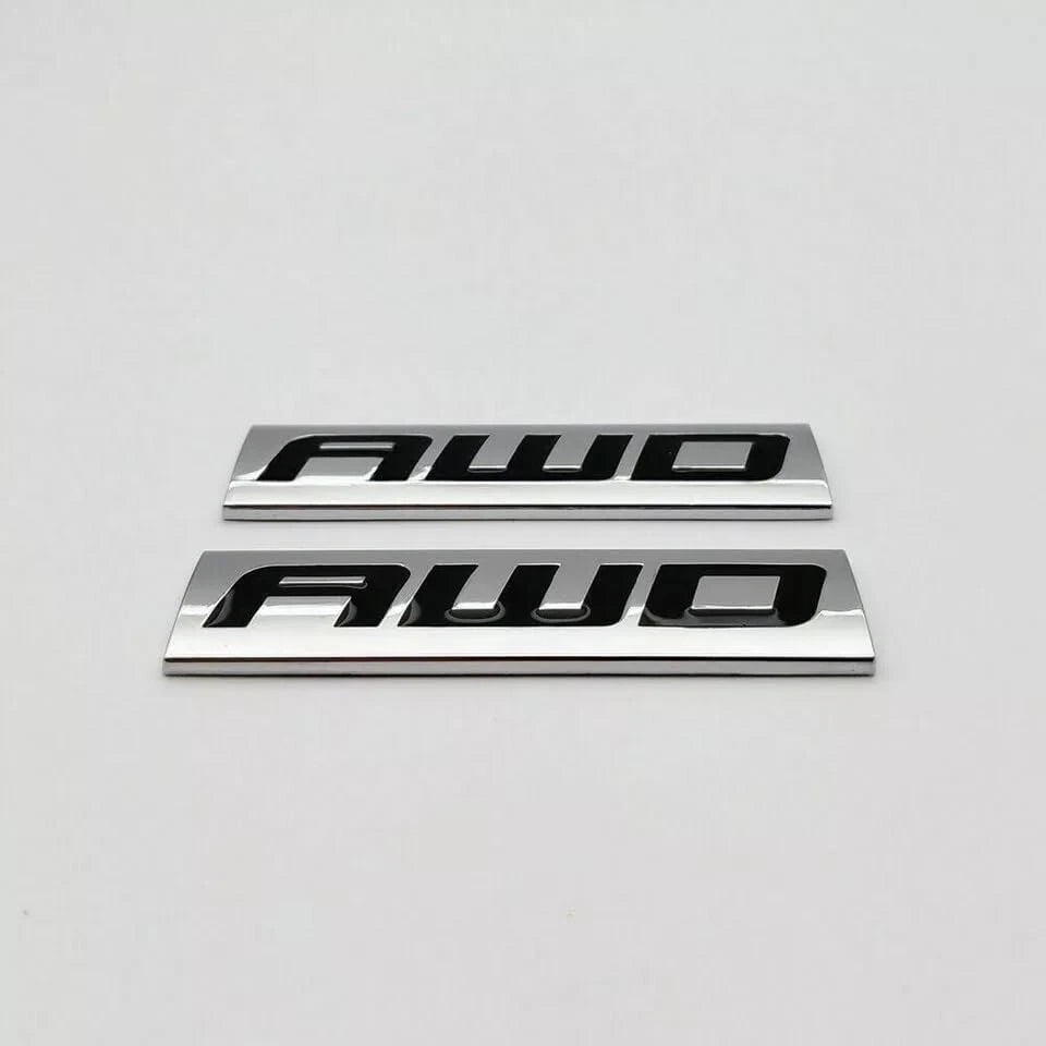 2pcs Metal AWD Emblem All Wheel Drive Badge Car Trunk Lid Sport (Silver Black)