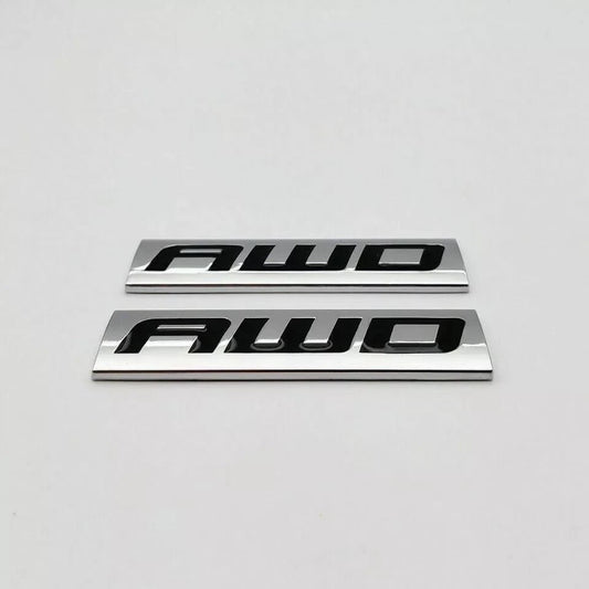 2pcs Metal AWD Emblem All Wheel Drive Badge Car Trunk Lid Sport (Silver Black)