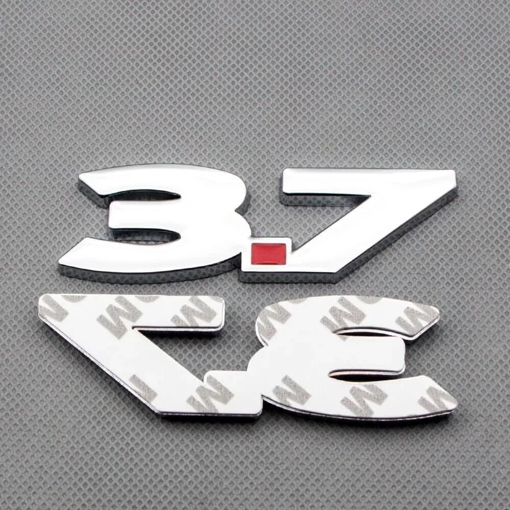 2Pcs Metal 3.7L V6 Emblem 3D Badge Car Trunk Side Rear Lid 3.7 Logo (Silver Red)