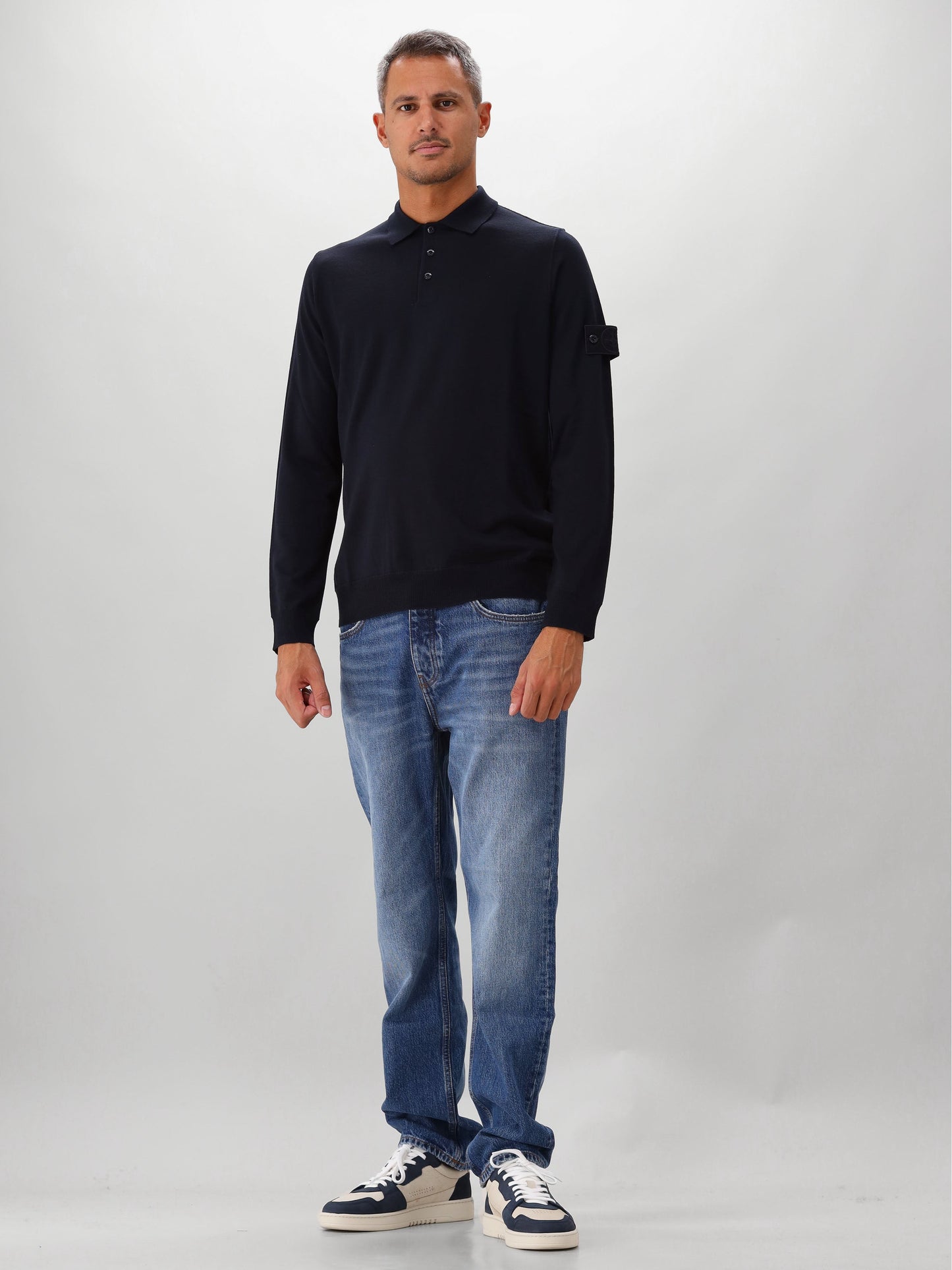 Stone Island Gebreide Longsleeve Polo Blauw