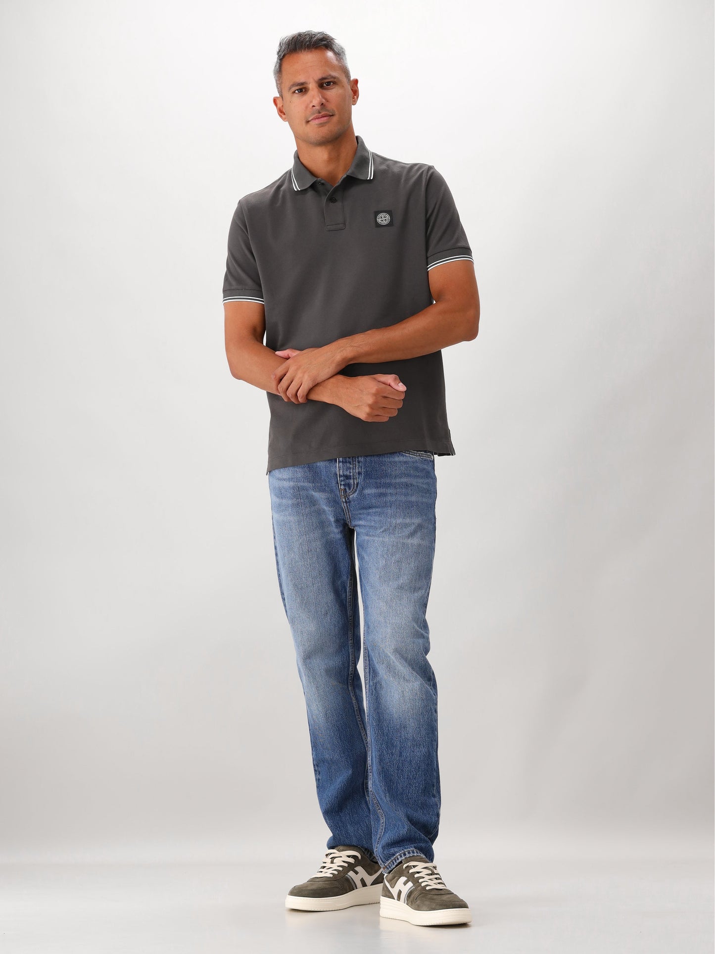 Stone Island Polo Contrast Donkergrijs
