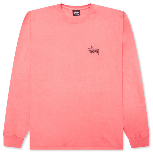 Basic Stussy Pigment Dyed L/S Tee - Coral